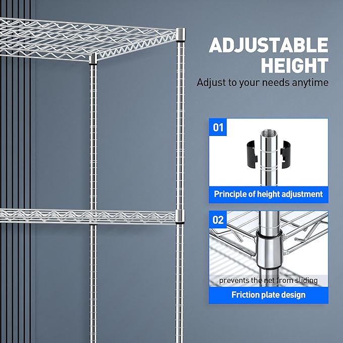 Rengue 4-Tier Heavy Duty Wire Storage Shelves with Wheels, 60" W x 24" D x 72" H Metal Storage Rack, Adjustable Garage & Pantry Shelves, 2400 LBS Commercial Grade, Chrome