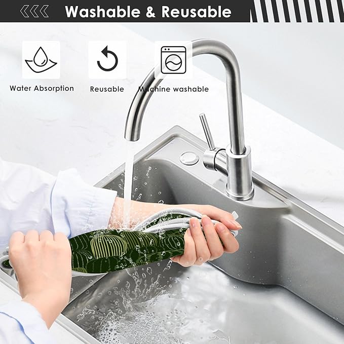 2 PCS Kitchen Sink Splash Guard 14.9 Inch Faucet Mat for Kitchen Sink Bathroom Sink Faucet Absorbing Drip Drain Mat Pad Microfiber Soft Washable Dark Green Cactus Plants