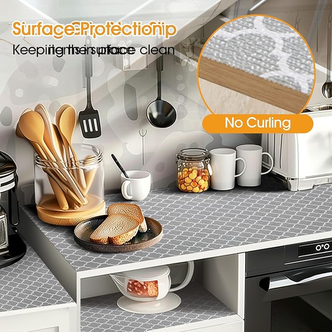 Shinlendid Shelf and Drawer Liner for Kitchen Cabinets Non-Adhesive, Strong Grip Non-Slip Thickened Cabinet Liners for Shelves, Waterproof Mats for Dresser Cupboard, Gray, 23 in x 20 Feet