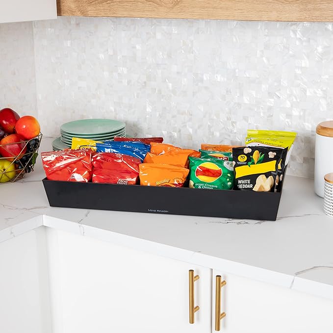 Mind Reader Snack Tray, Countertop Organizer, Snack Tray, Pantry, Breakroom, Kitchen, 24"L x 12"W x 3.25"H, Black