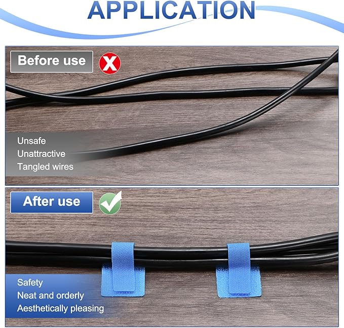 M METERXITY 100-Pack Hook and Loop Cable Ties, 3.5 x 1.1 Inch Enhanced Self-Adhesive Cord Organizer for Desk/Home/Wall/Office Essentials, Cable Management Under Desk [Blue]