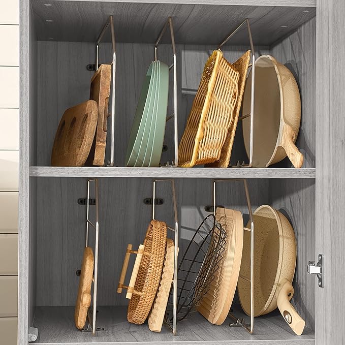Blulu 6 Pcs Baking Sheet Organizer 12" x 20" Tray Dividers for Cabinets Kitchen Cabinet Dividers Vertical for Baking Sheets Chrome Pan Rack Storage Wires for Kitchen Cupboards (Silver)