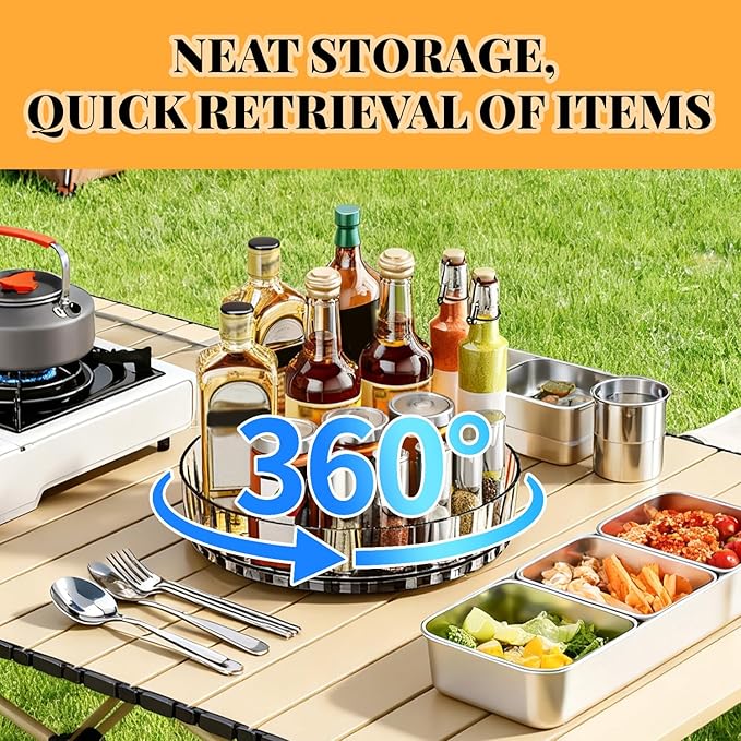 BOROLA 8.3" Rotating Spice Rack Organizer 360° Spinning Turntable for Kitchen Cabinet, Transparent Lazy Susan Tray for Countertop, Pantry, Bathroom Vanity Storage Organization(Translucent Gray)