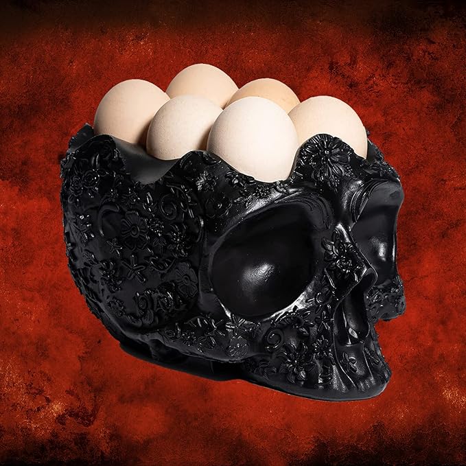 Gute Skull Egg Holder Container Bowl 6" H Half Dozen Decorative Skeleton Egg Keeper Storage Display Organizer Serveware Kitchen Countertop Breakfast Serving Dish Gift