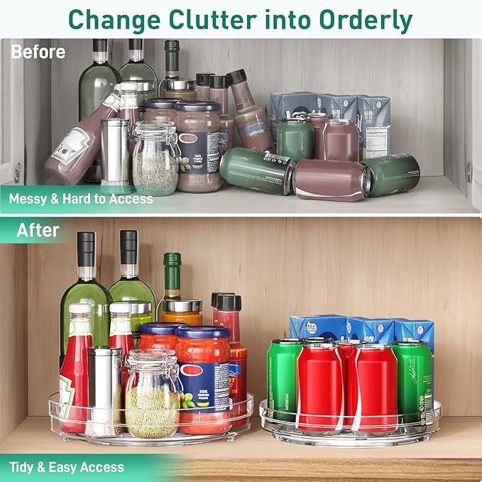 2 Pack Lazy Susan Organizer, 9.5" Lazy Susan Turntable Spice Rack for Cabinet, Refrigerator Organizer and Storage for Pantry, Closet, Countertop, Non-Skid Fridge Organizers