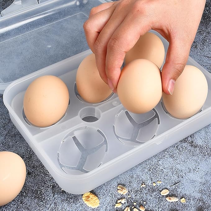 Elesunory 2 Pack Egg Container, Shockproof Camping Egg Holder, Clear Egg Container For Refrigerator, Leakproof Egg Holder for Camping Picnic Travel Outdoor, Portable Egg Carriage for Tray(6 Gird)