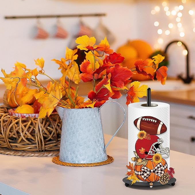 JarThenaAMCS Fall Paper Towel Holder Pumpkin Football Kitchen Decor Accessories Large Metal Towel Holder Stand for Autumn Thanksgiving Home Party Bathroom Countertop