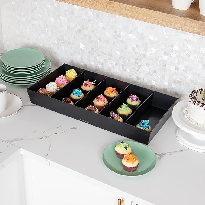 Mind Reader Snack Tray, Countertop Organizer, Snack Tray, Pantry, Breakroom, Kitchen, 24"L x 12"W x 3.25"H, Black