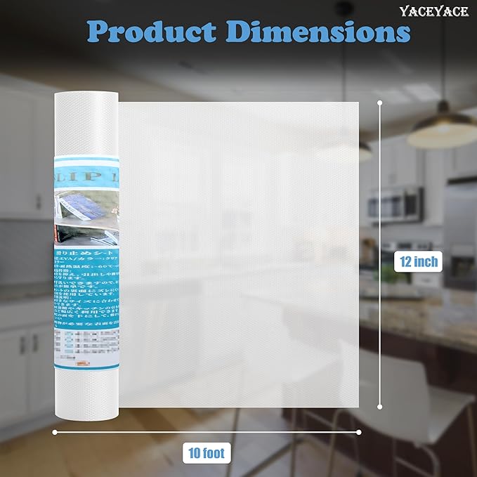 YACEYACE Shelf Cabinet Liner for Kitchen, Clear 12 Inch x 10 FT Cabinet Liner, Non Adhesive, Non-Slip, Waterproof, Shelf Liners for Dresser, Cupboard