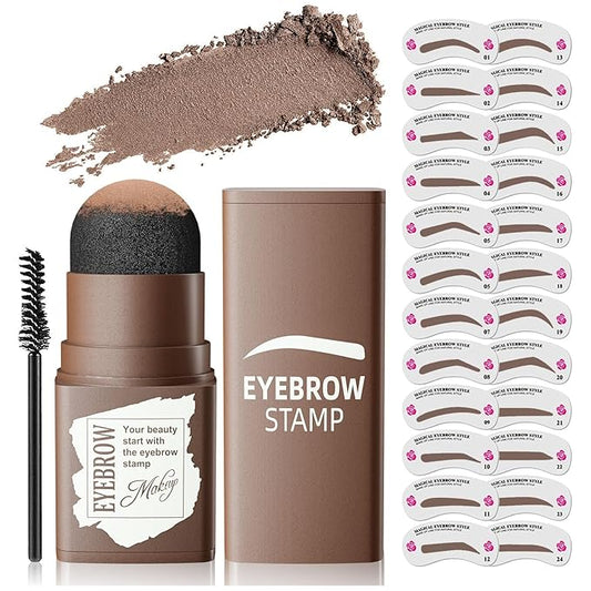 Eyebrow Stamp Stencil Kit - Eye Brow Stencil Kit for Beginners, Brow Stencil and Stamp Kit Long-lasting, Smudge-Proof & Waterproof, 24 Reusable Eyebrow Shapes Stencils for Perfect Brow (Medium)