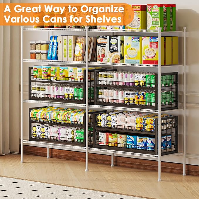 JKsmart 2-Tier Stackable Can Organizer, Extra-Long Can Rack for Pantry Storage, Adjustable Can Dispenser Holds Up to 64 Cans, Super Sturdy Holders for Various Canned Food Snacks Soda