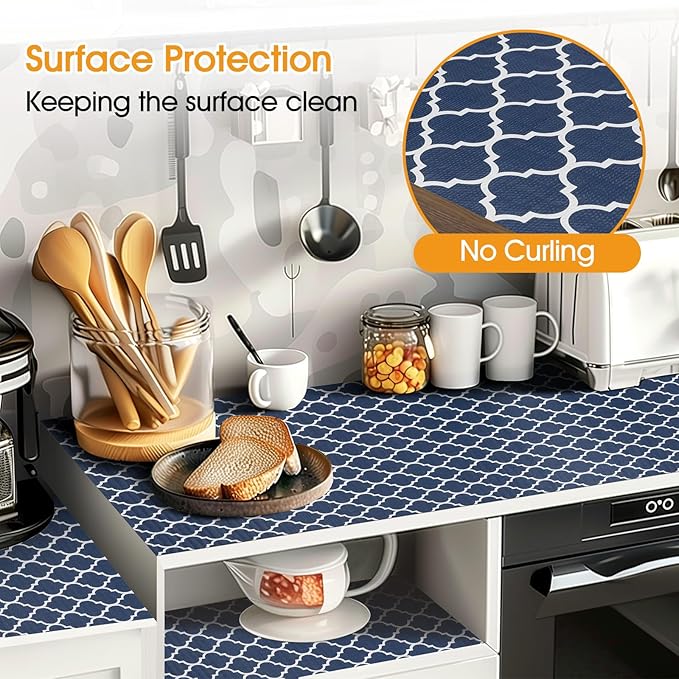 Shinlendid Shelf and Drawer Liner for Kitchen Cabinets Non-Adhesive, Strong Grip Non-Slip Thickened Cabinet Liners for Shelves, Waterproof Mats for Dresser Cupboard, Blue, 12 in x 30 Feet