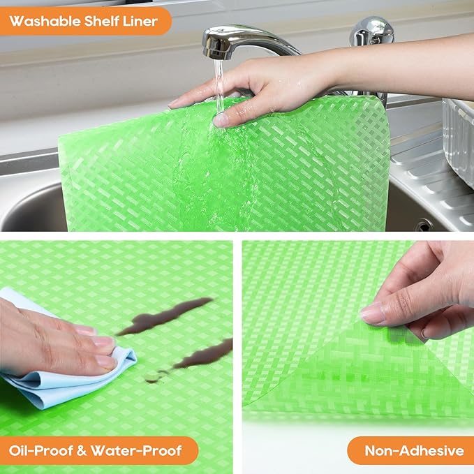 StaHom Fridge Liner Shelf Liners for Kitchen Cabinet Refrigerator Liners Waterproof & Oil-Proof Kitchen Cupboard Liner Non Adhesive Drawer Mats EVA Material for Shelves -Green 11.8 x 118 Inches