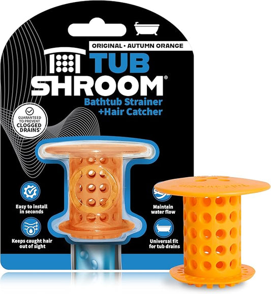 TubShroom Tub Drain Hair Catcher Strainer, Orange – Drain Protector and Hair Catcher for Bathroom Drains, Fits 1.5” – 1.75” Bathtub and Shower Tub Drains