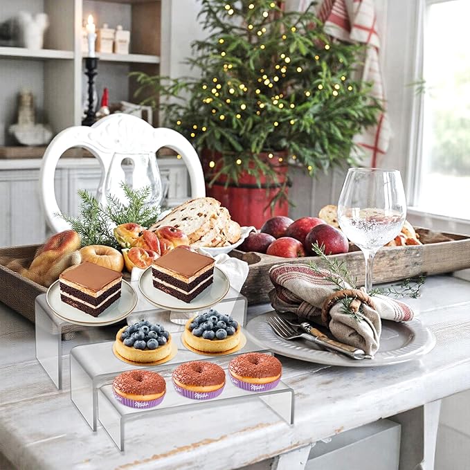 6 Pcs Clear Acrylic Risers Display Stands, 3 Sizes/Set Thickening Transparent Cabinet Riser Shelves Dessert Holder for Manga, Cupcake, Collectibles, Perfume, Retail Shop Showcase (7”/ 8” / 9”)