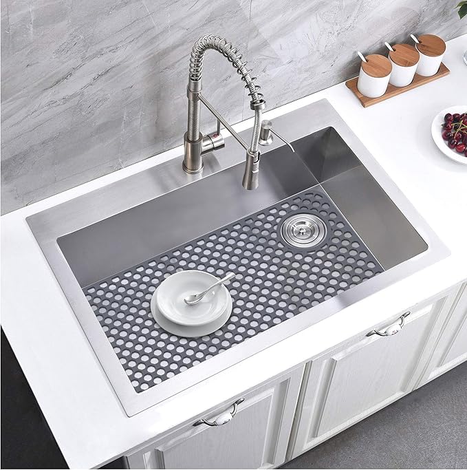 Flytime Silicone Sink Protectors for Kitchen Sink with Right&Left Drain, 28.35"x 14.37" Kitchen Grid Accessory, Non-Slip Heat-Resistant Mat for Bottom of Farmhouse Porcelain Stainless Steel