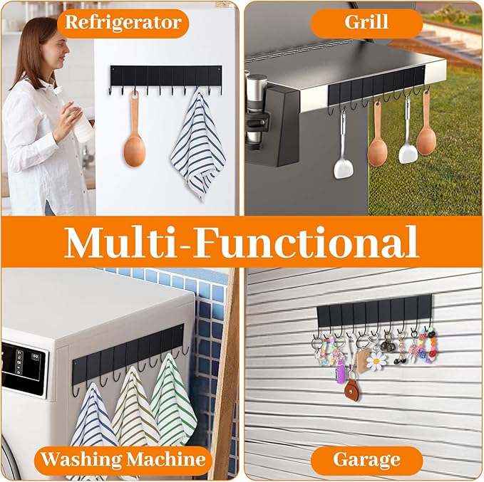 4 Pcs Magnetic Key Holder For Fridge With 10 Hooks, Magnetic Utensil Holder For Wall, Strong Magnet Keys Hanger Hooks Organizer, Magnent Key Rack For Kitchen Metal Door Garage Grill Tools Towel Purse