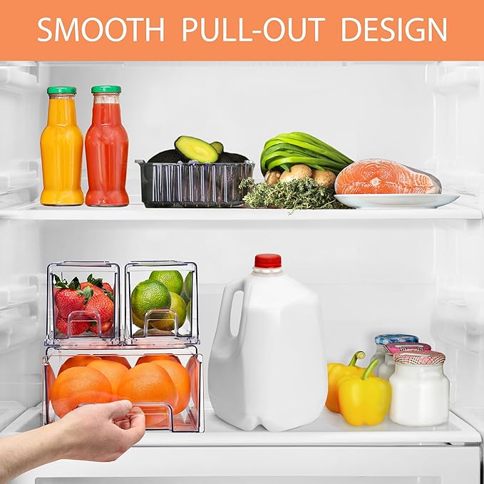 Sorbus Fridge Drawers - Clear Stackable Pull Out Refrigerator Organizer Bins - Food Storage Containers for Kitchen, Freezer, Vanity & Fridge (6 Pack | 1 Medium, 2 Small Stackable Drawer Bins)