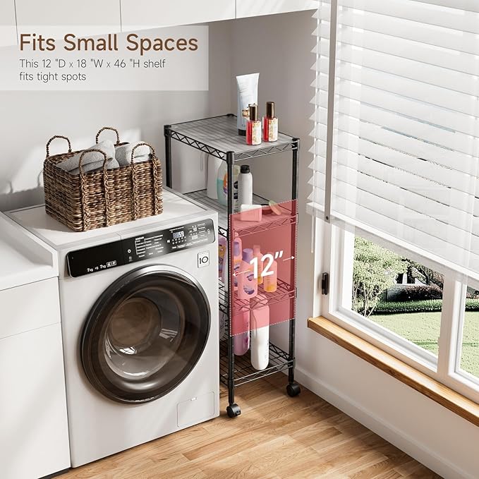 4 Tier Adjustable Storage Shelves Metal Utility Shelf Wire Shelving Unit Organizer Rack for Home Kitchen Office Bathroom Pantry Room 12" D x 18" W x 44" H