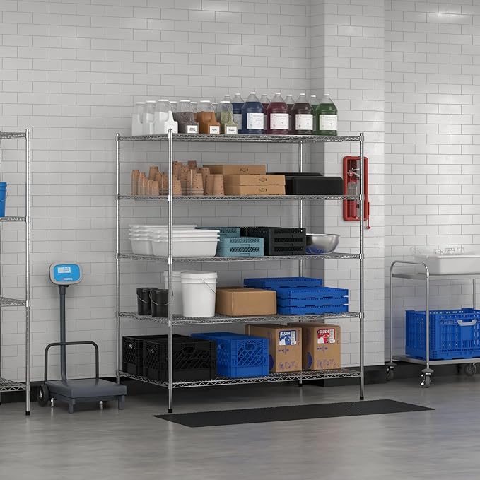 Commercial NSF Listed Chrome Stationary Wire Shelving Kit 36" x 60" x 74", with 5 Shelves Perfect for Warehouse, Walk-in Refrigerator, Freezer, Grocery Store, Restaurant, Dishroom