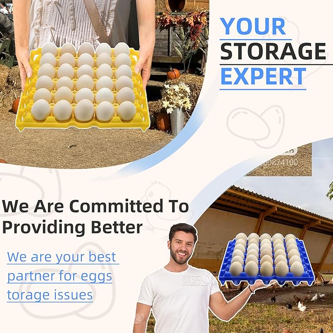 Aqwxc 4-Pack Plastic Egg Tray Egg Crate, 30-Egg Flats for Home Chicken Farmers, Stackable & Durable, Great for Storing, Sorting & Shipping, and Reusable (4-Pack Blue)