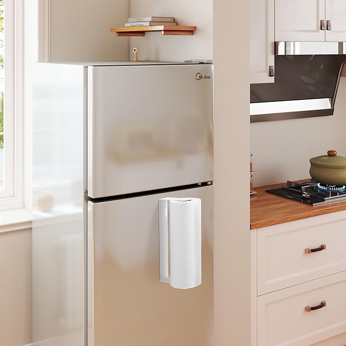 YIGII White Paper Towel Holder Magnetic, Kitchen Pantry RV Storage Paper Towel Rack for Fridge with Strong Magnets, Stainless Steel