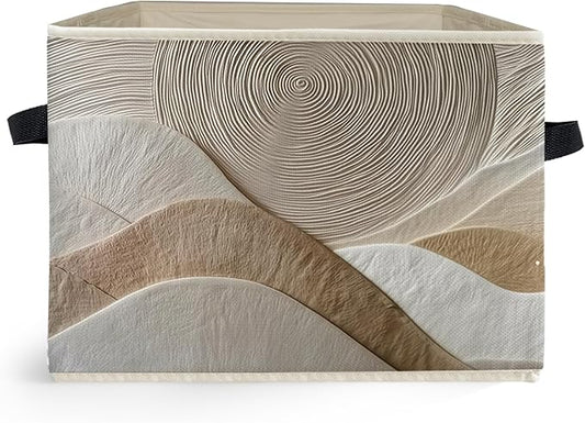 Boho Abstract Neutral Storage Box Bins, Mid Century Modern Beige and White Abstract Collapsible Storage Basket Organizer for Bedroom Laundry Room Home Clothes Toys Books