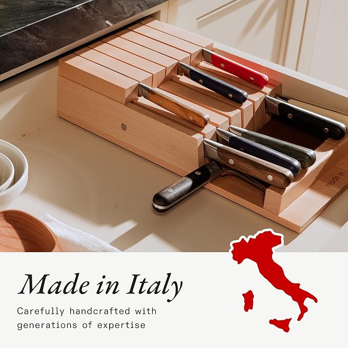 Made In Cookware - 9 Piece Knife Organizer - Italian Beechwood - Crafted in Italy