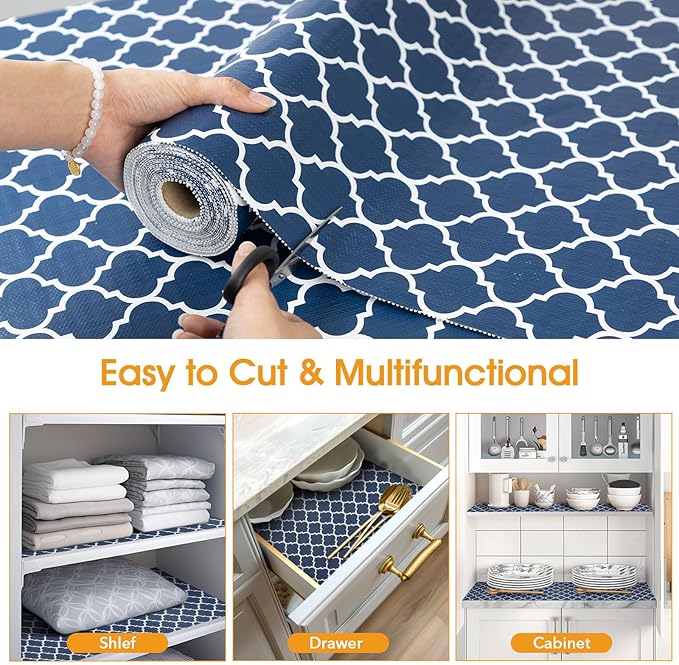 Shinlendid Shelf and Drawer Liner for Kitchen Cabinets Non-Adhesive, Strong Grip Non-Slip Thickened Cabinet Liners for Shelves, Waterproof Mats for Dresser Cupboard, Blue, 23 in x 20 Feet