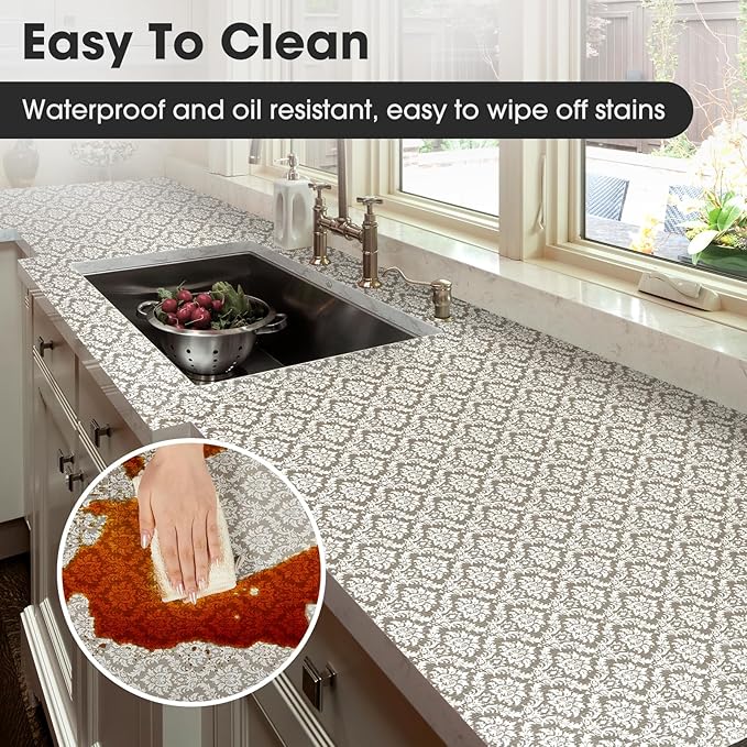 ALIUNI Drawer and Shelf Liner, Non-Slip Kitchen Cabinet Liners Non-Adhesive Thick Strong Grip Waterproof Washable Mats Protect Dresser Shelves Cupboard Bathroom Cabinets, Boho: Beige, 18 in X 20 FT