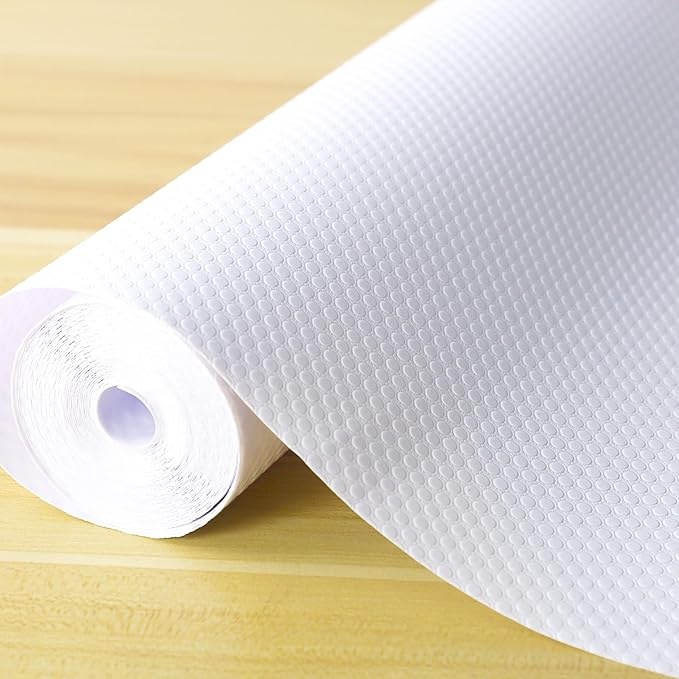 Shelf Liner for Kitchen Cabinet 18 Inch Wide X 20 Ft Non-Slip Drawer Mat Waterproof & Oil-Proof Cabinet Mat for Cupboard Pantry Bedroom Bathroom Garage Non Adhesive Refrigerator Shelf Liner (White)