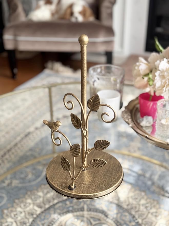 Bird Paper Towel Kitchen Roll Holder | Vintage Brass Gold | Elegant Premium Kitchen Countertop Roll Dispenser