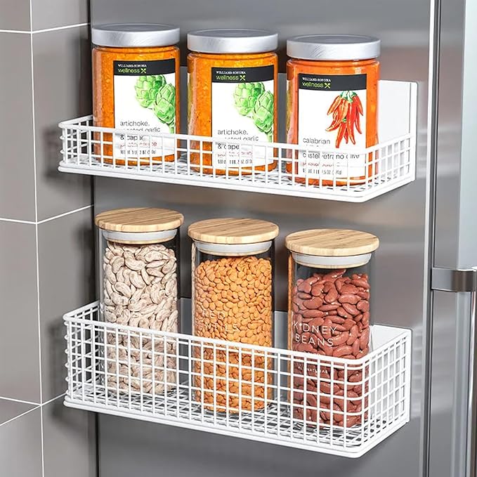 Winbell Magnetic Basket Fridge Organizer Wire Bins Pencil Holder Whiteboard Accessories Home Kitchen Organization (Black-Low)