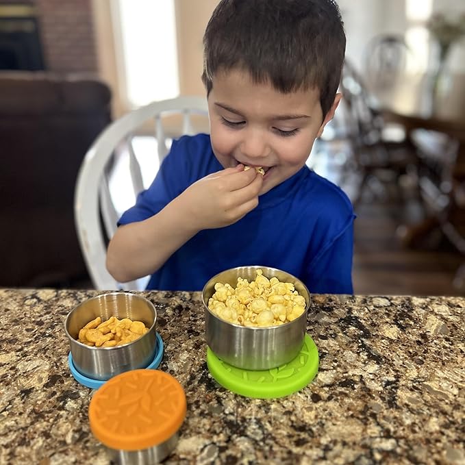TAVVA 4 X 3 oz Food Storage Containers with Lids - Leakproof w/Silicone Lids - BPA Free - Dishwasher & Freezer Safe - Portable & Reusable - Small Stainless Steel Snack Cups Dressing Containers