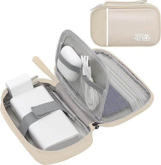 Miavers Electronics Organizer,Travel Cord Organizer Pouch, Portable Cable Organizer Bags, Waterproof Electronic Accessories Storage Case for Cables, Cords, Charger, Phone (Single Layer-Small-Beige)