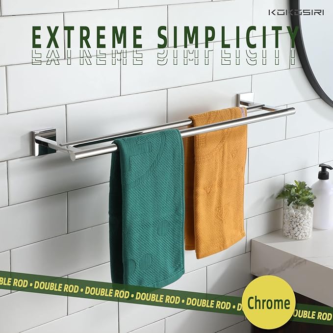 KOKOSIRI Bath Towel Bars Bathroom Double Towel Holder Rack for Toilet Kitchen 24 Inch Necklace Holder Chrome Stainless Steel B5005CH-L24