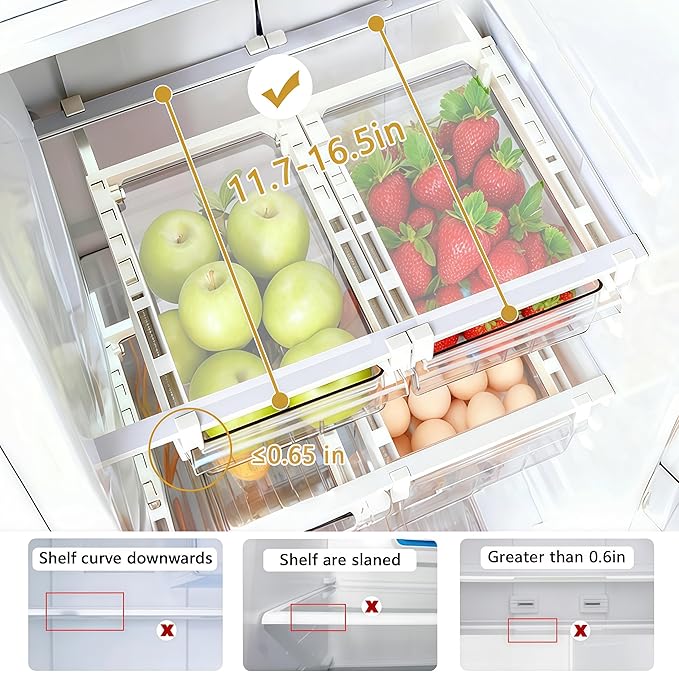 Egg Storage for Refrigerators,Egg Holder for Fridge,Pull Out with Handle,Eggs 18 Count Fit for Refrigerator Shelf Under 0.6 Inch,Easy to Install