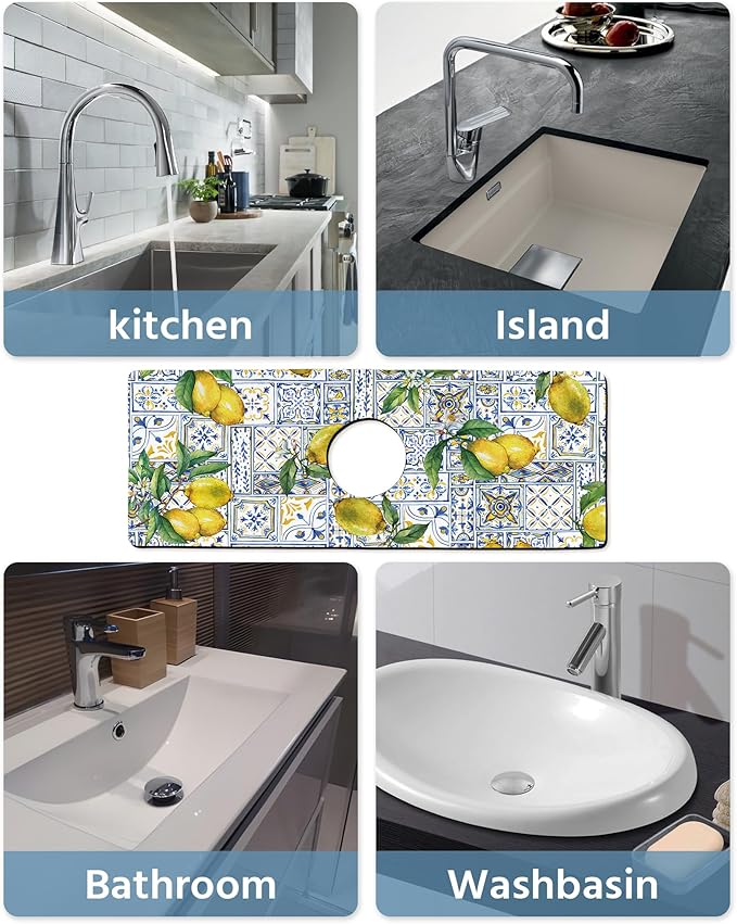 Patterned Sink Faucet Mat Kitchen Splash Guard Super Absorbent Drying Mat, Non-Slip Drain Pad for Kitchen Counter or Bathroom-24x5.5in