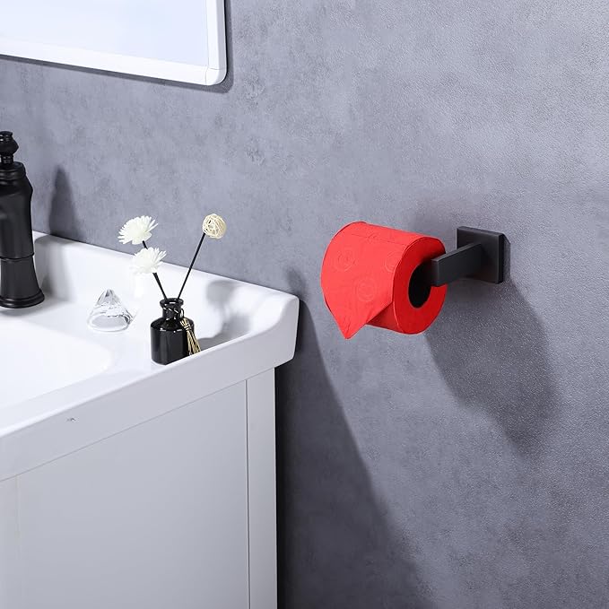 LANC Black Toilet Paper Holder, Bathroom Toilet Paper Roll Holder Wall Mount for Bathroom Kitchen, TP Holder Tissue Roll Dispenser Hanger Stainless Steel, Matte Black Left A8807MB-LF