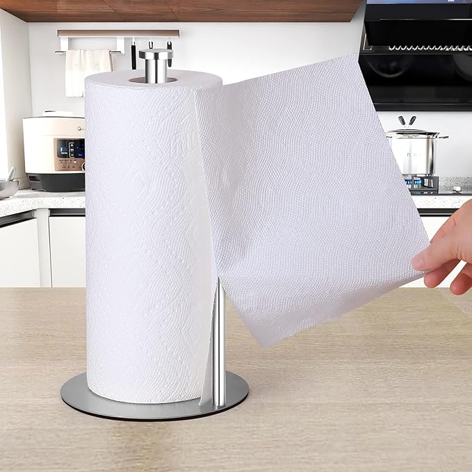 Paper Towel Holder Countertop, OBODING, Stainless Steel Kitchen Paper Towel Holder Stand for Kitchen Organization, Stainless Steel Paper Towel Holders for Standard and Large Rolls (Silver)