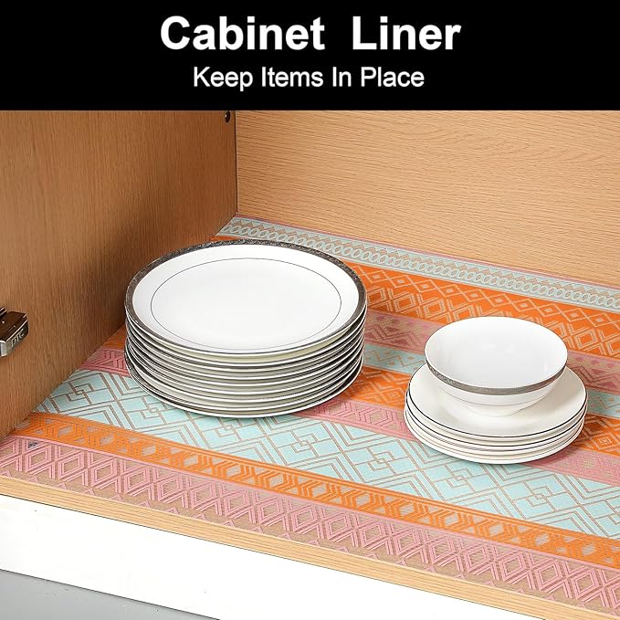 Cooyes Drawer and Shelf Liner, Non-Adhesive Shelf Liners for Kitchen Cabinets, Thick Strong Grip Mats for Desk, Shelves, Bathroom Drawers, Fridge, Cabinet Protection（17.5" W x 197" L）