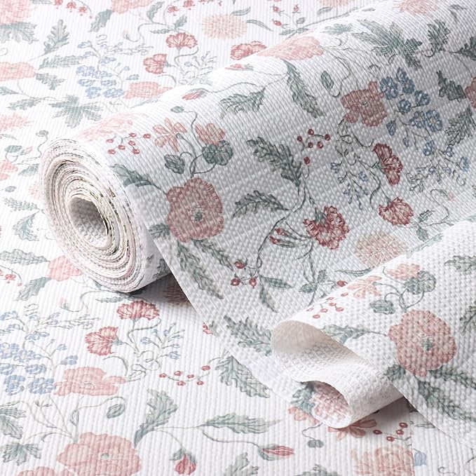 Amiitay Floral Drawer and Shelf Liner for Cabinets, 12IN x 20FT Non-Adhesive and Strong Non-Slip Shelf Cabinet Drawer Liners for Kitchen, Table,Bookshelves,Waterproof Cupboard Liners,Easy to Clean