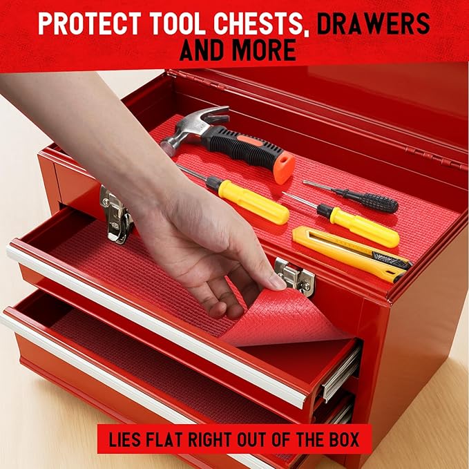 Tool Box Liner Foam Mat, Toolbox Drawer Liner Foam Mat Thickened Durable Non Slip Pad for Protecting Tools,Kitchen Cabinets,Garage, Work Surfaces,Shelves, 24" W x 288" L, Red