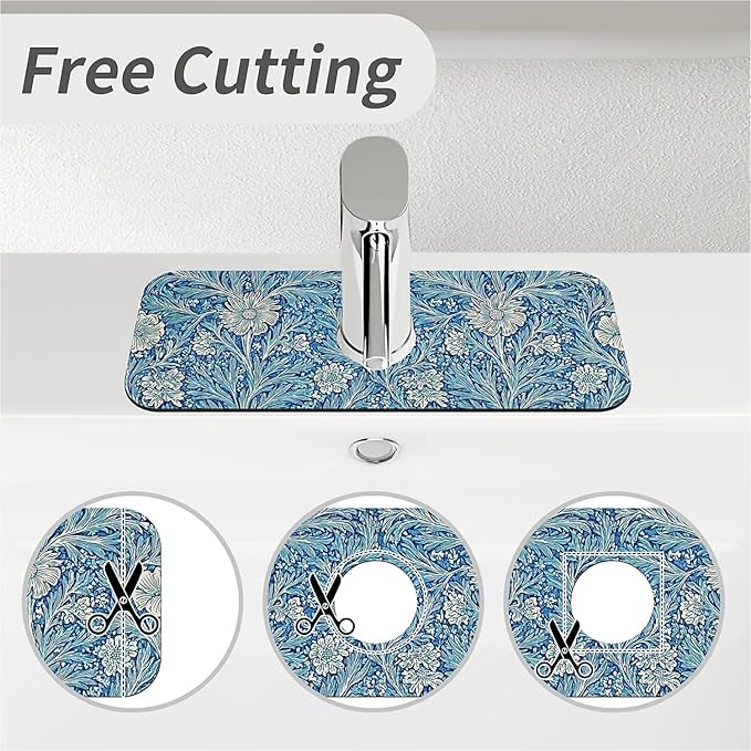 Kitchen Sink Splash Guard，Blue flowers forest Faucet Mat Sink Gadgets-Super Absorbent Fast Drying Mat Drip Catcher for Kitchen, Bathroom,Sink Mat, Dish Drying Mat, Bathroom(15" X 5.5" )