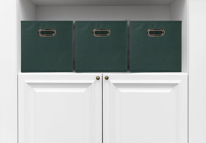 Household Essentials Foldable Fabric Storage Cubes 36-Pack – 11x11x11 Stackable Non-Woven Bins with Chipboard Sides & Grommet Handles – Closet, Shelf, Nursery, or Office Organizer – Dark Green