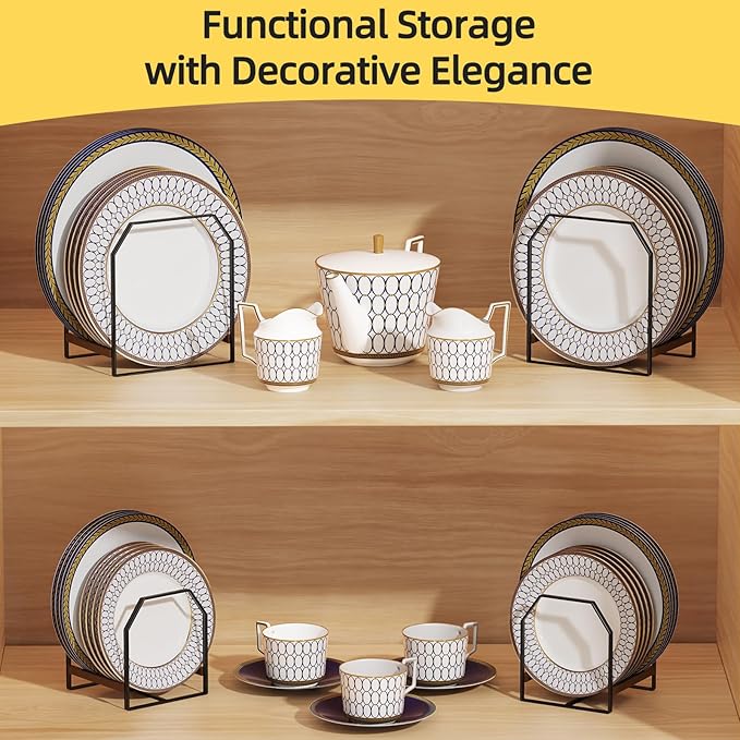 2 Pack Kitchen Plate Organizer with Large & Small Holders, Metal Dish Racks for Compact Homes and Cabinets, Black (1 Large + 1 Small)