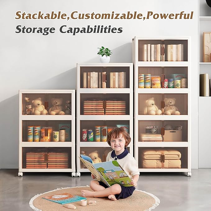 TUTURISLN 5 Tier Stackable Storage Bins Folding Collapsible with Lid 420Qt 105Gal/397L,Closet Organizers and Storage, Storage Box with Door Grey White