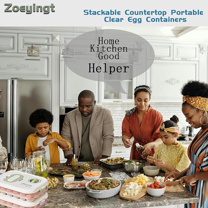 Zoeyingt Egg Organizers for Refrigerator with Lids and Handle Home Kitchen Essentials Fridge Stackable Countertop Portable Clear Egg Containers Reusable and Storage for Keep Fresh -Pack of 2-