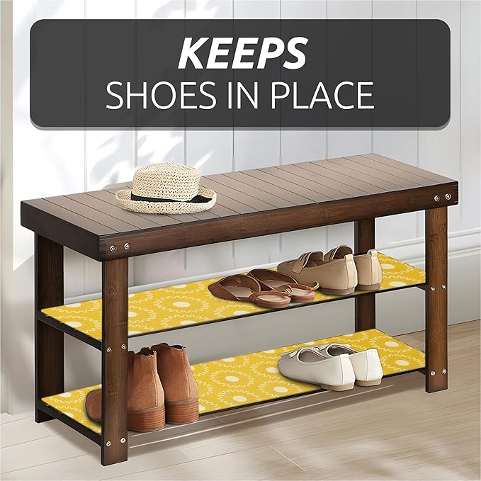 18X96 Inch Shelf Liner for Kitchen Cabinets, PVC Drawer Liner for Dresser Non-Slip Bathroom, Non-Adhesive Cabinet Liner Washable (Yellow Circle)(4 Roll)