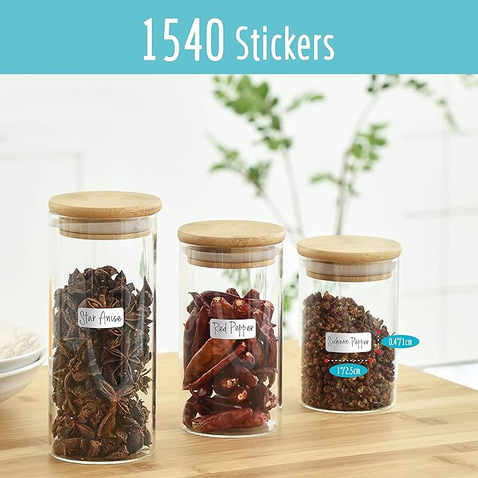 1540 White Rectangular Labels, White Code Labels Water/Oil/Tear Proof Stickers Removable No Residue for Bins, Kitchen Containers (Each Sheet is Letter Size 8.5” x 11”)